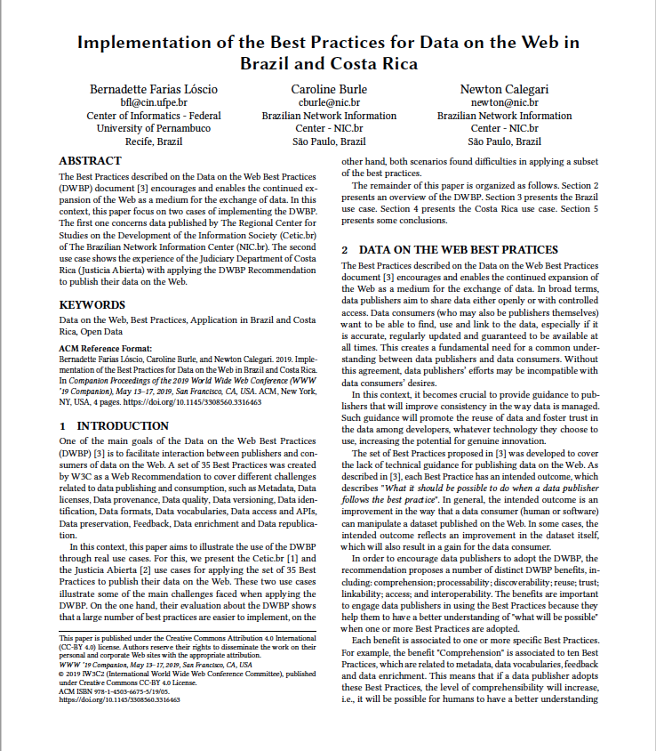 Implementation of the Best Practices for Data on theWeb in Brazil and Costa Rica