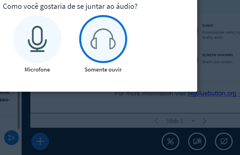 ícones de participação da reunião por microfone ou somente fones de ouvido